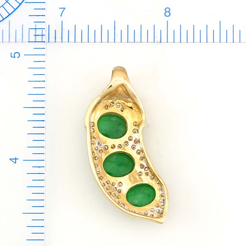 18K Yellow Gold Green Jadeite Jade Pea Pod Design Pendant | UPC #278264