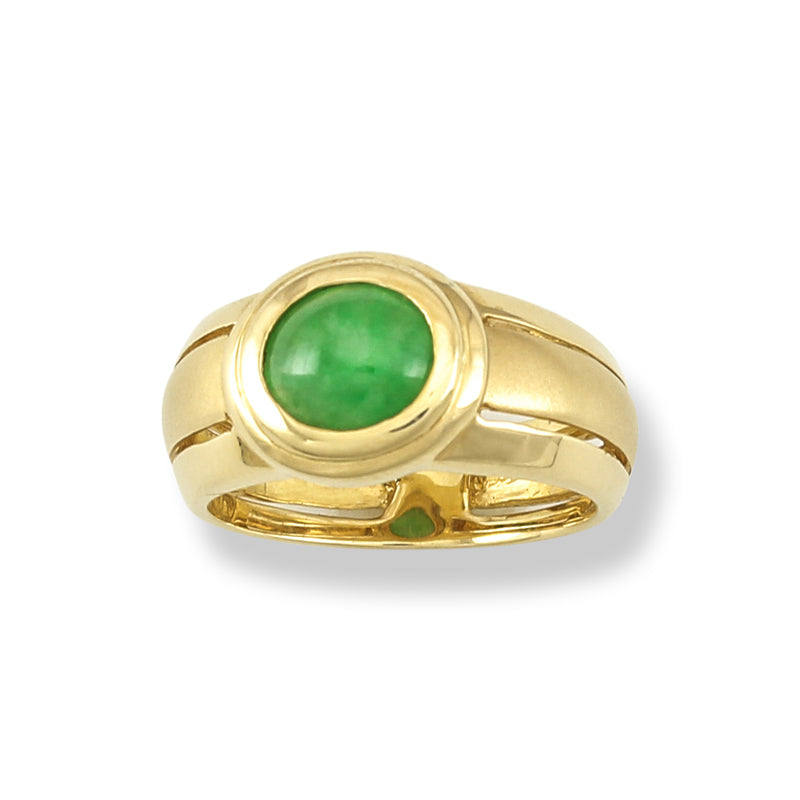 14K YELLOW GOLD GREEN JADEITE JADE RING UPC #309500