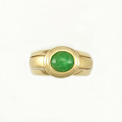 14K YELLOW GOLD GREEN JADEITE JADE RING UPC #309500