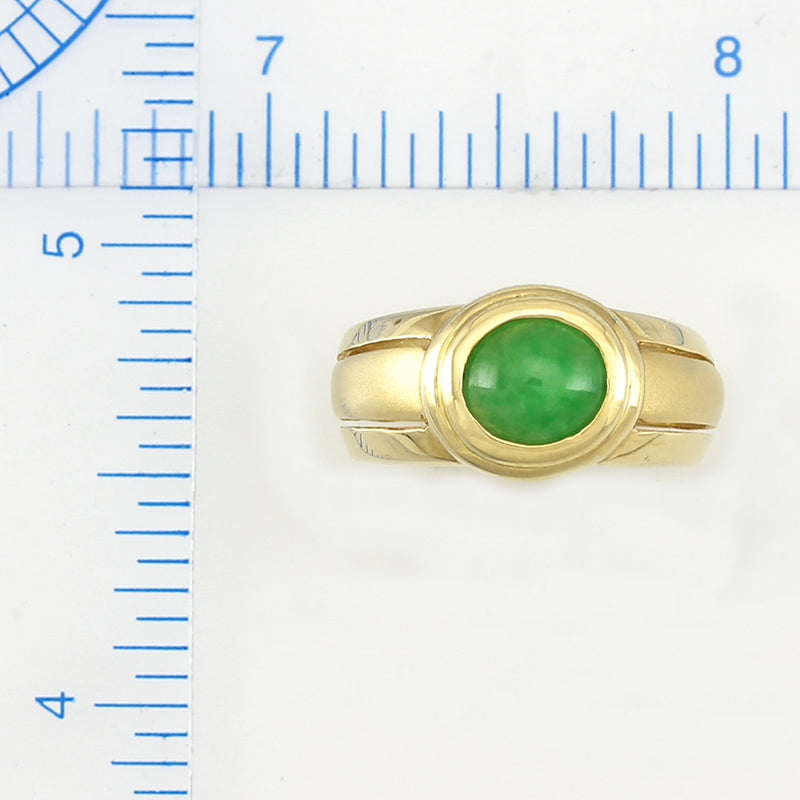 14K YELLOW GOLD GREEN JADEITE JADE RING UPC #309500