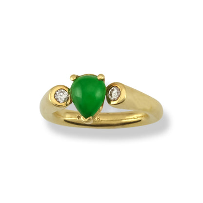 18K YELLOW GOLD GREEN JADEITE JADE AND DIAMOND RING UPC #308398