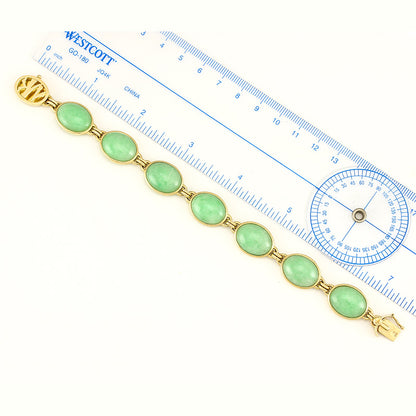 14K Yellow Gold Green Jadeite Jade 7.5" Oval Cabochon Bracelet | UPC #321793