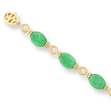 14K YELLOW GOLD GREEN JADEITE JADE LINK BRACELET UPC #323162