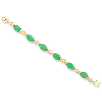 14K YELLOW GOLD GREEN JADEITE JADE LINK BRACELET UPC #323162