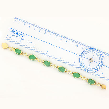 14K YELLOW GOLD GREEN JADEITE JADE LINK BRACELET UPC #323162