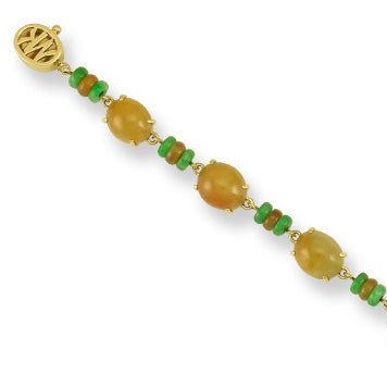 14K YELLOW GOLD HONEY YELLOW JADEITE JADE LINK BRACELET UPC #327405