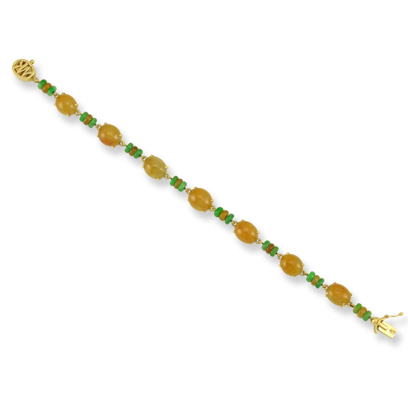 14K YELLOW GOLD HONEY YELLOW JADEITE JADE LINK BRACELET UPC #327405