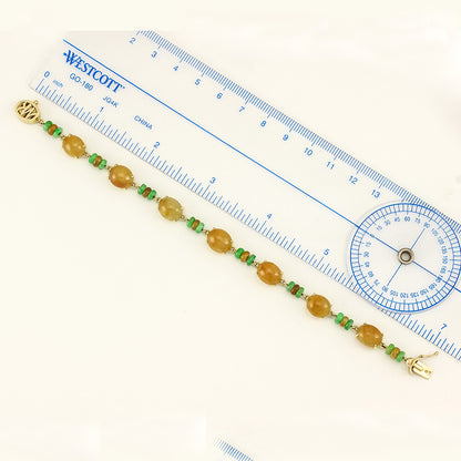 14K YELLOW GOLD HONEY YELLOW JADEITE JADE LINK BRACELET UPC #327405