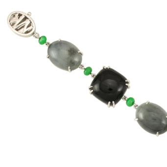 14K WHITE GOLD GREY JADEITE & BLACK NEPHRITE JADE BRACELET UPC #334915