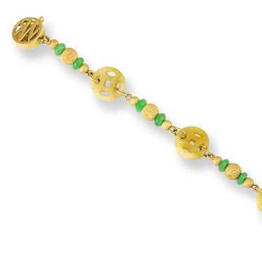 14K YELLOW GOLD YELLOW JADEITE JADE COIN BRACELET UPC #339422