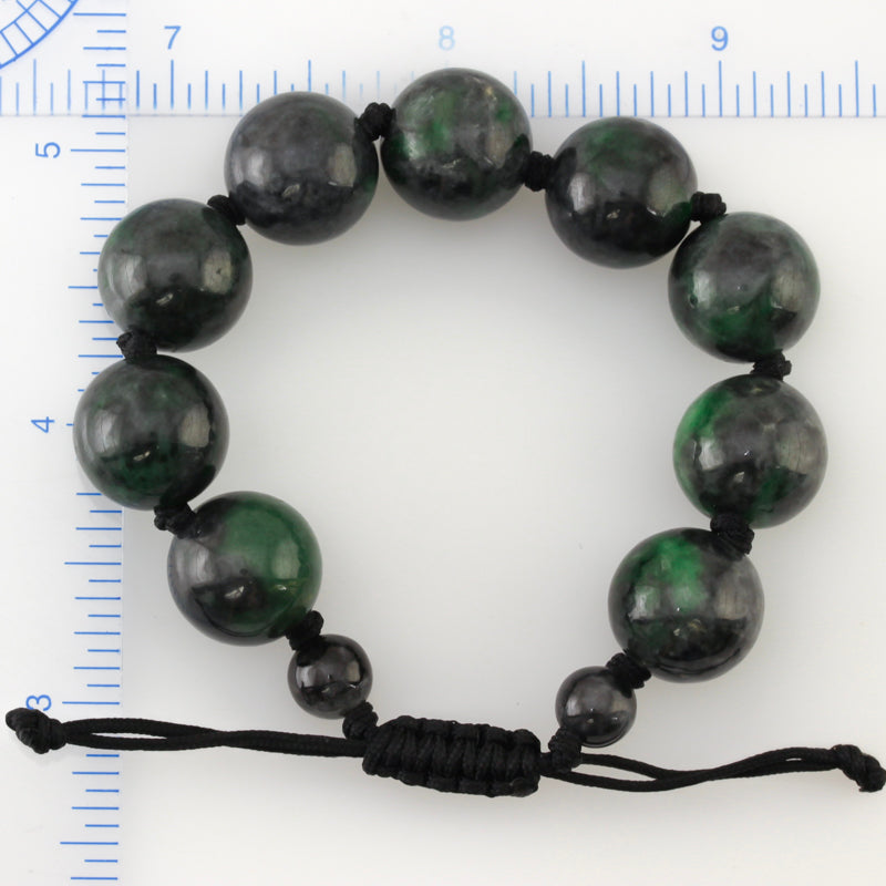 GREY WITH VIVID GREEN JADEITE JADE ADJUSTABLE BEAD BRACELET UPC #349148