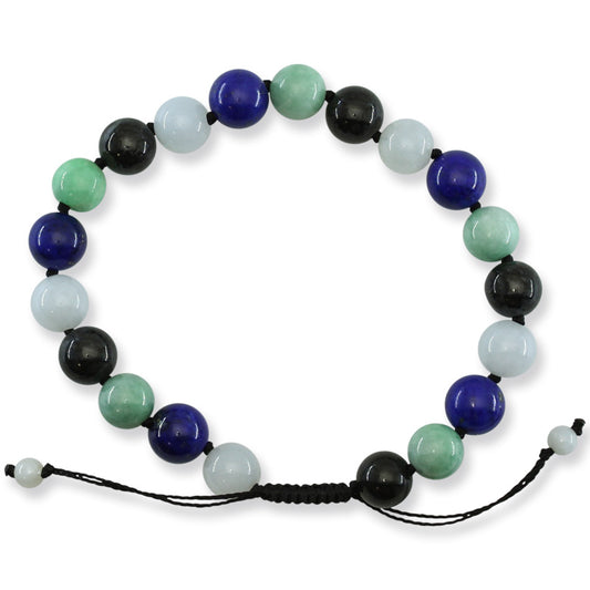 Green, White and Grey Jadeite Jade & Lapis Lazuli Bead Bracelet | UPC #393752