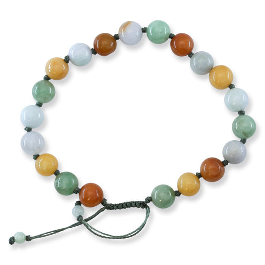 Rainbow Jade Bracelet | Jadeite Jade Adjustable Knotted Bead Bracelet | UPC #393745