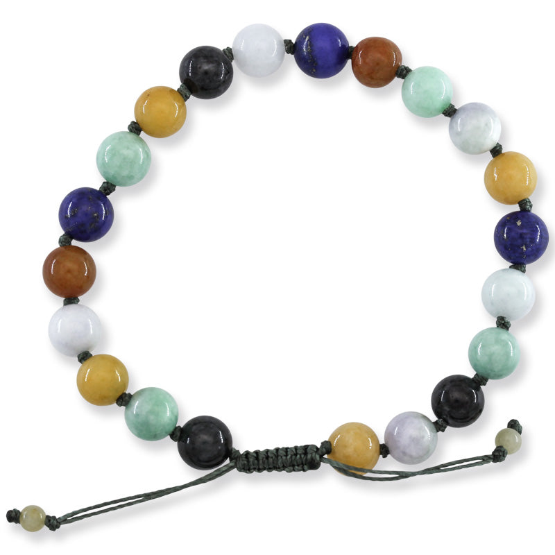 RAINBOW JADEITE JADE & LAPIS ADJUSTABLE BEAD BRACELET UPC #393356