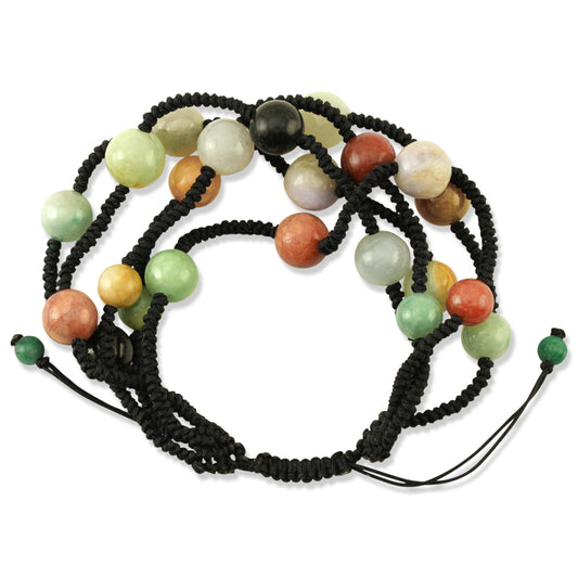 Rainbow Jade Bracelet | Multi-Color Jadeite Jade Bead Adjustable Cord Bracelet | UPC #389441