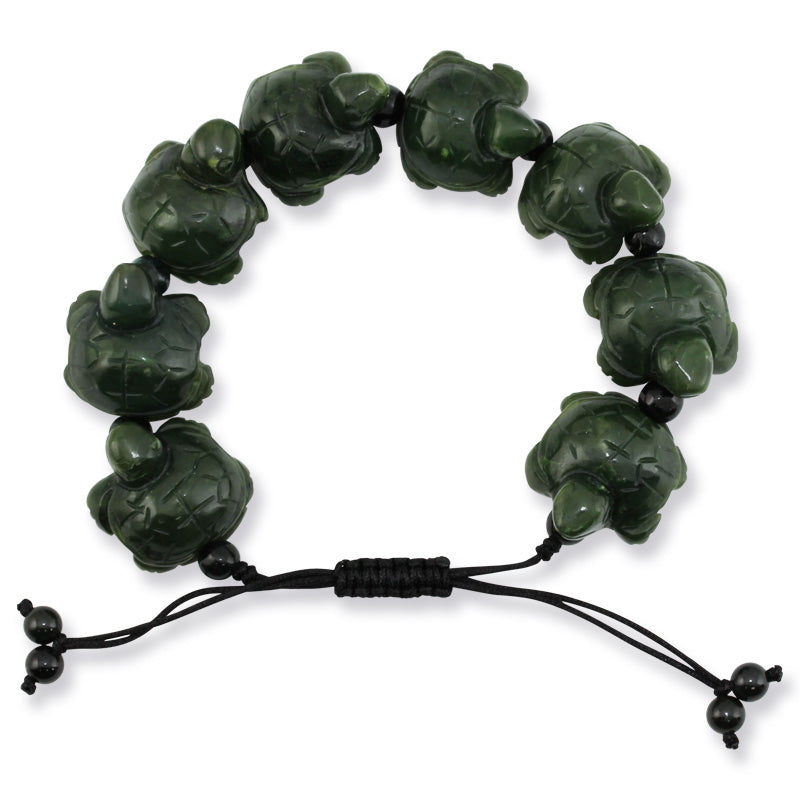 GREEN NEPHRITE JADE CARVED TURTLE BRACELET UPC #373976