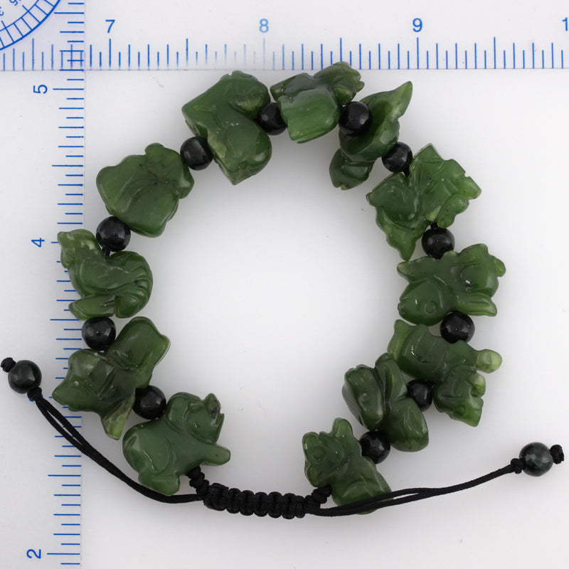 GREEN NEPHRITE JADE CARVED ZODIAC ADJUSTABLE BRACELET UPC #379015