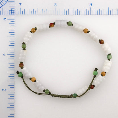 WHITE & RAINBOW  JADEITE JADE ADJUSTABLE BEAD BRACELET UPC #383449