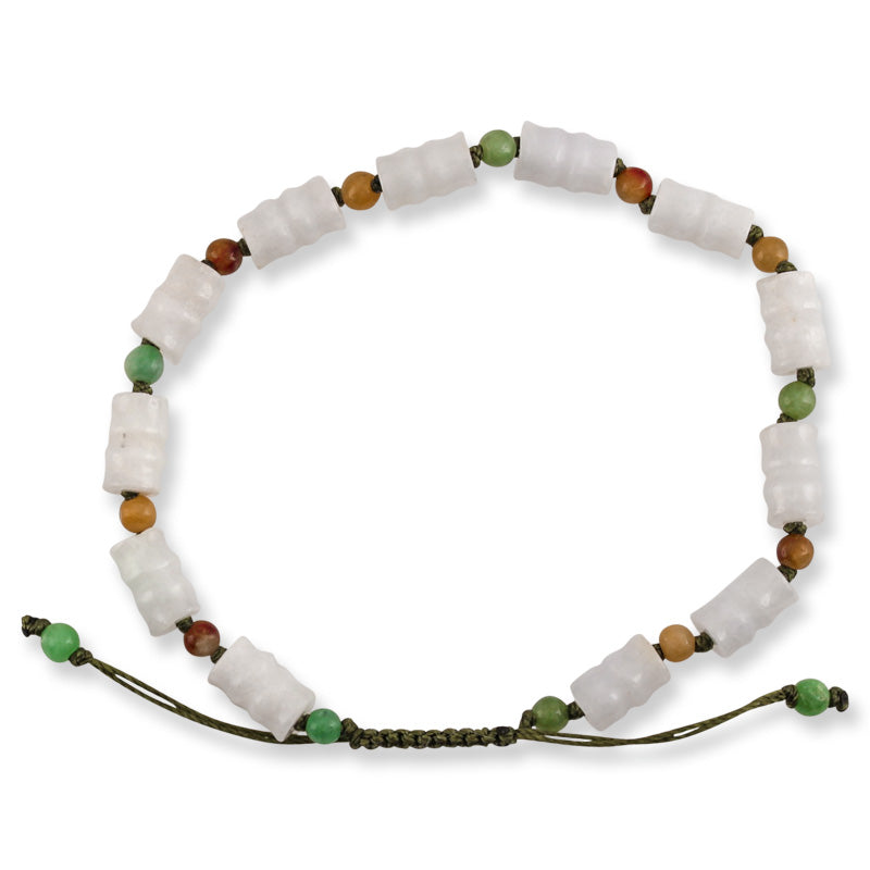 WHITE & RAINBOW  JADEITE JADE ADJUSTABLE BEAD BRACELET UPC #383449