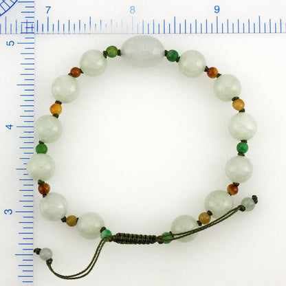 GREEN & RAINBOW JADEITE JADE ADJUSTABLE BEAD BRACELET UPC #383500