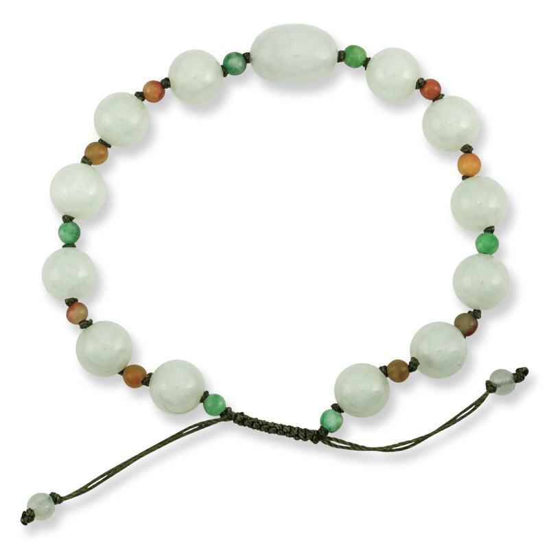 GREEN & RAINBOW JADEITE JADE ADJUSTABLE BEAD BRACELET UPC #383500