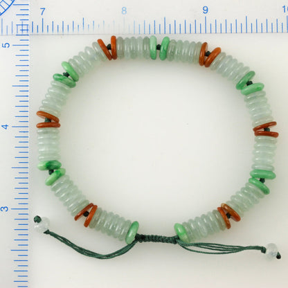 ICE, GREEN & RED JADEITE JADE ADJUSTABLE DISC BRACELET UPC #390980