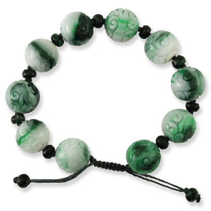 GREEN JADEITE JADE CARVED ADJUSTABLE BEAD BRACELET UPC #390997