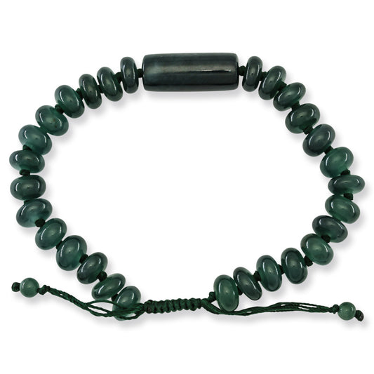 BLUE GREEN JADEITE JADE ADJUSTABLE BEAD BRACELET #393486