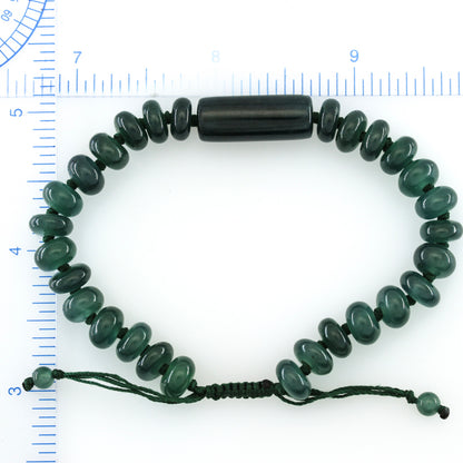 BLUE GREEN JADEITE JADE ADJUSTABLE BEAD BRACELET #393486