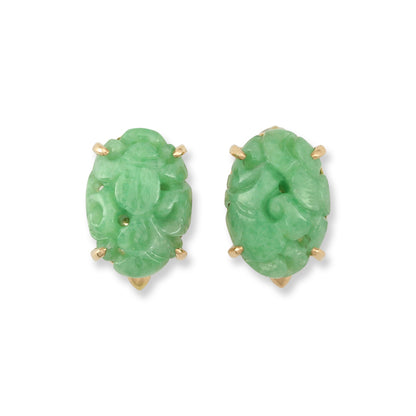 14K YELLOW GOLD CARVED GREEN JADEITE JADE CUFFLINKS UPC #324497