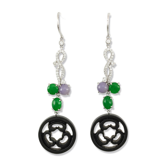 18K White Gold Black Jadeite Jade Drop Earrings with Diamonds | UPC #393547