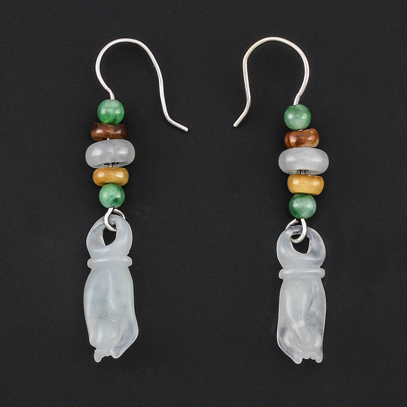 14K WHITE GOLD ICE JADEITE JADE BUDDHA HAND DROP EARRING UPC #323018