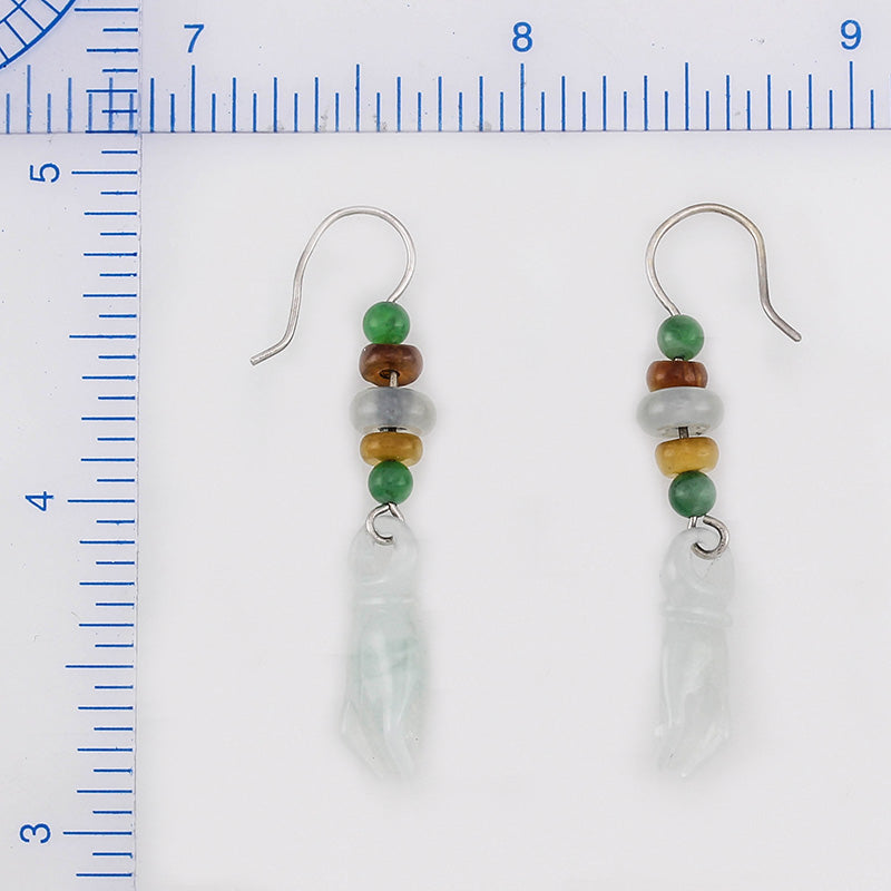 14K WHITE GOLD ICE JADEITE JADE BUDDHA HAND DROP EARRING UPC #323018