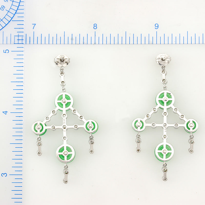 18K White Gold Apple Green Jadeite Jade Earrings | Chandelier Style Earrings for Women | UPC #310759