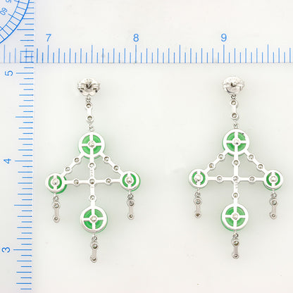 18K White Gold Apple Green Jadeite Jade Earrings | Chandelier Style Earrings for Women | UPC #310759