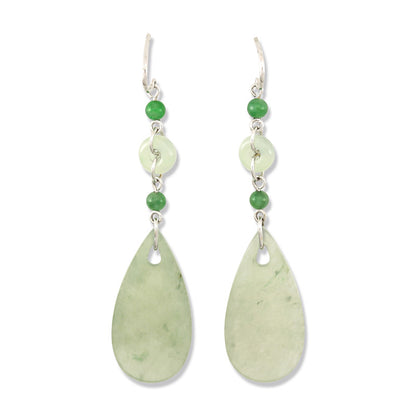 14K WHITE GOLD WATERY GREEN JADEITE JADE DROP EARRING UPC #322400