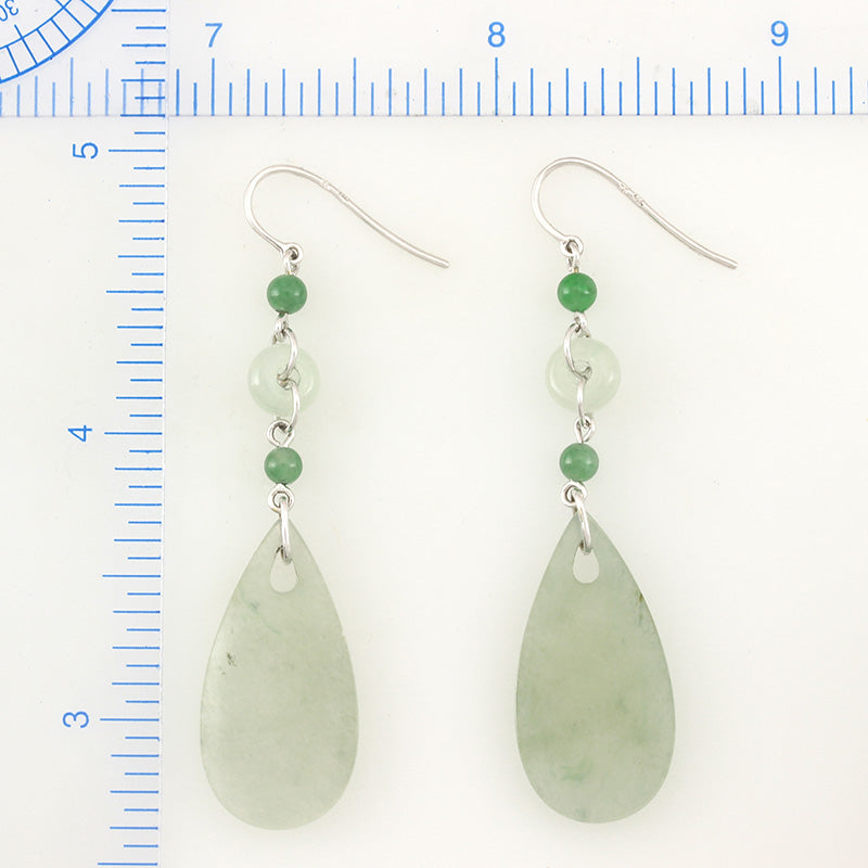 14K WHITE GOLD WATERY GREEN JADEITE JADE DROP EARRING UPC #322400