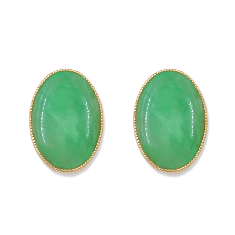 18K YELLOW GOLD GREEN JADEITE JADE EARRING UPC #392205