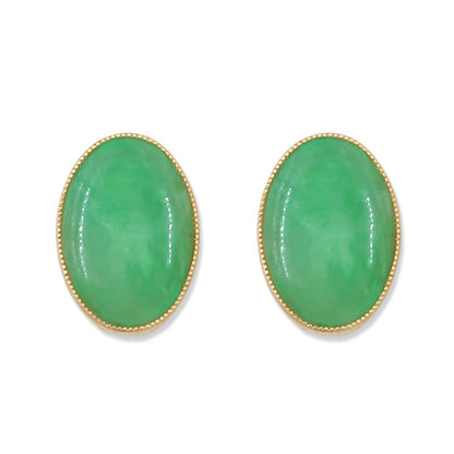 18K YELLOW GOLD GREEN JADEITE JADE EARRING UPC #392205