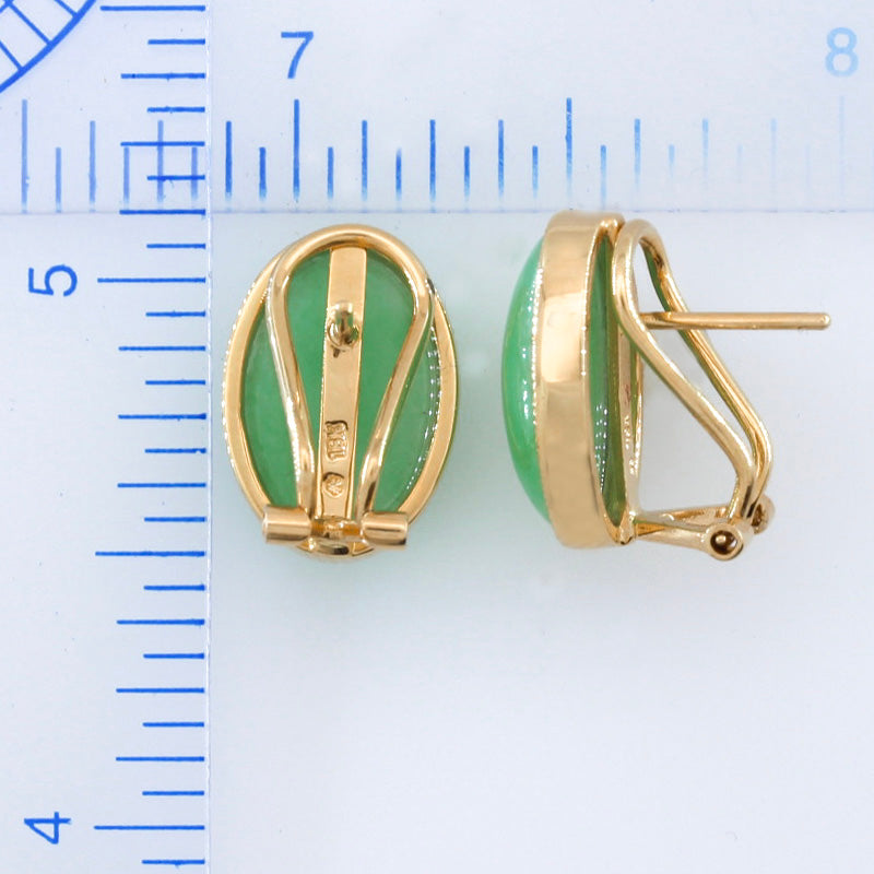 18K YELLOW GOLD GREEN JADEITE JADE EARRING UPC #392205