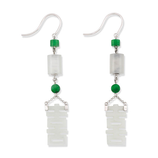 18K WHITE GOLD ICE JADEITE JADE HAPPINESS DROP EARRING UPC #330061