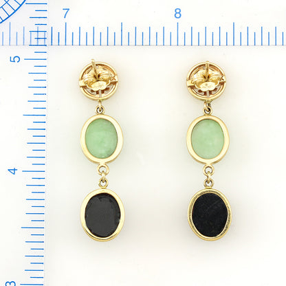 Shòu 壽 14K Yellow Gold Earrings with Black Jade and Green Jade for Longevity | UPC #330160