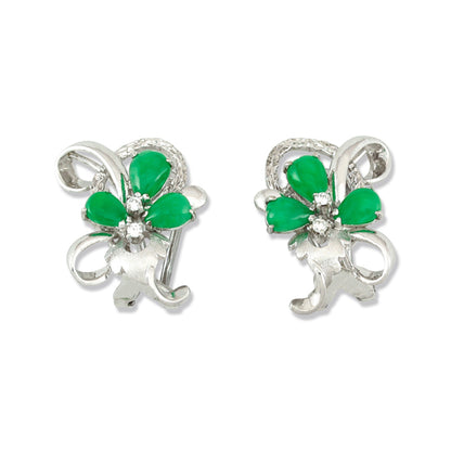 Vintage Jewelry | Estate 14K White Gold Green Jade Clip-On Earrings | UPC #388598