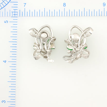 Vintage Jewelry | Estate 14K White Gold Green Jade Clip-On Earrings | UPC #388598