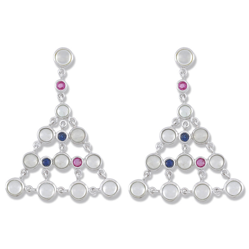 14K WHITE GOLD ICE JADEITE JADE RUBY & SAPPHIRE CHANDELIER EARRING UPC #337275