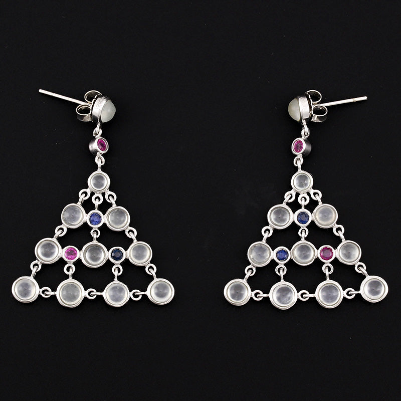 14K WHITE GOLD ICE JADEITE JADE RUBY & SAPPHIRE CHANDELIER EARRING UPC #337275