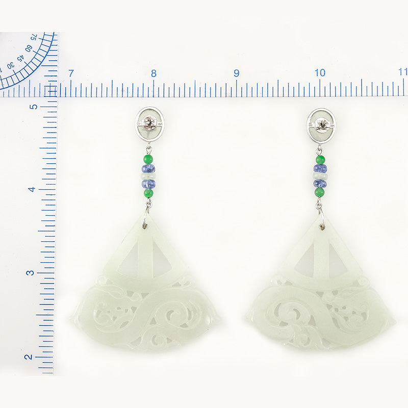 18K WHITE GOLD WHITE JADEITE JADE CARVED DRAGON DROP EARRING UPC #341050