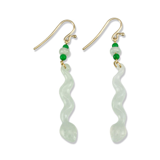 18K YELLOW GOLD ICE JADEITE JADE SNAKE DROP EARRING UPC #345737