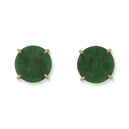 14K YELLOW GOLD GREEN JADEITE JADE STUD EARRING UPC #388963