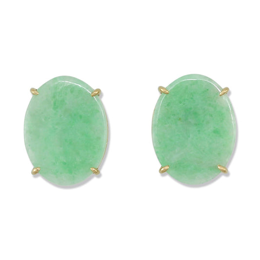 14K YELLOW GOLD GREEN JADEITE JADE OVAL EARRING UPC #358379